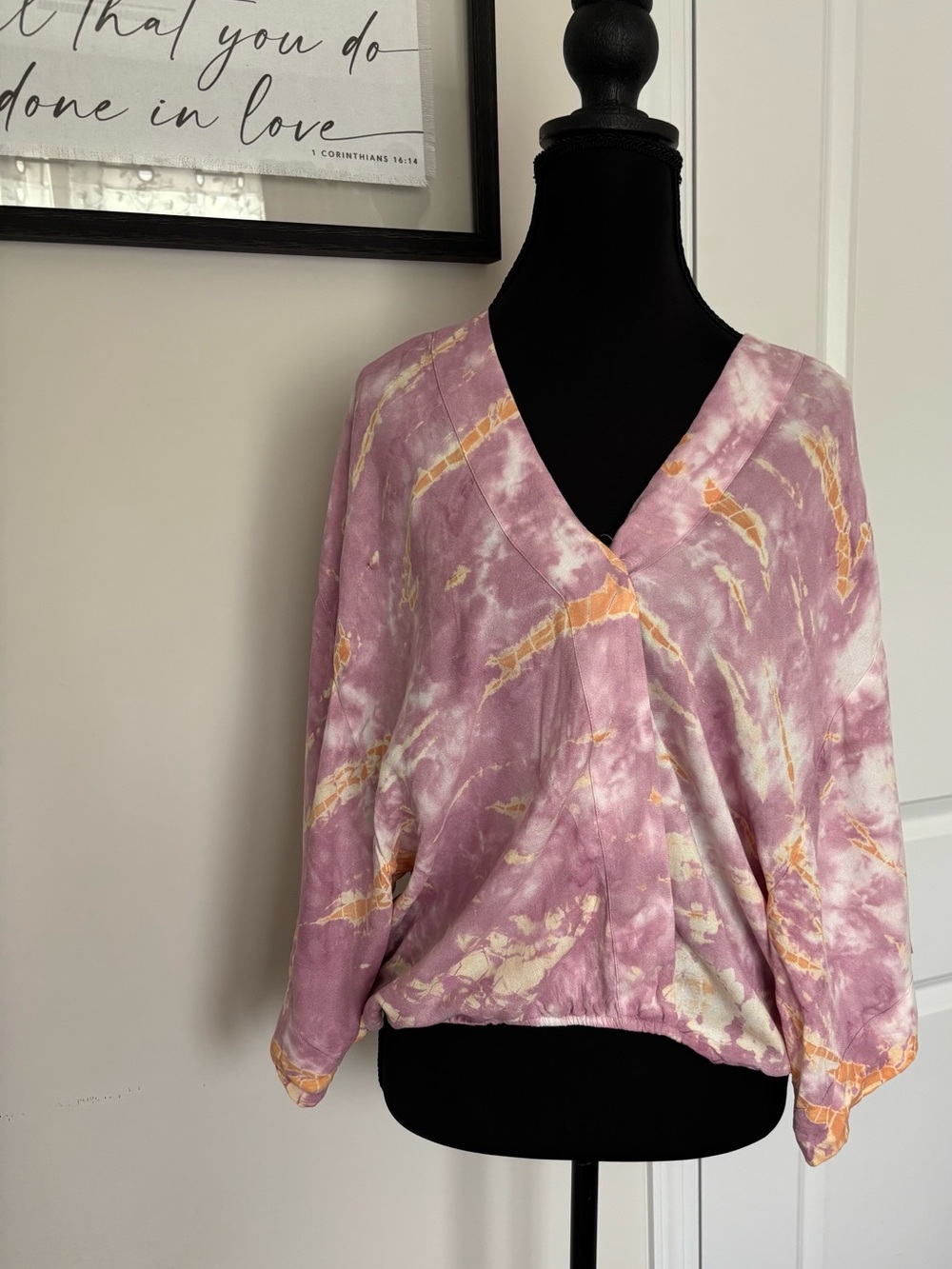 Young Fabulous & Broke Pink & Cream Tie-Dye V-Neck Top